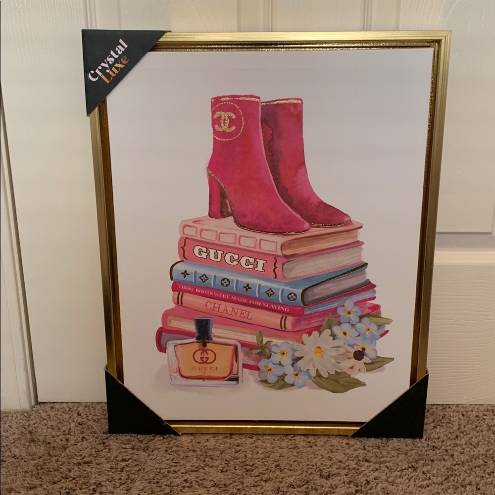 FASHION INSPIRED Boots & Books Picture with Gold Frame